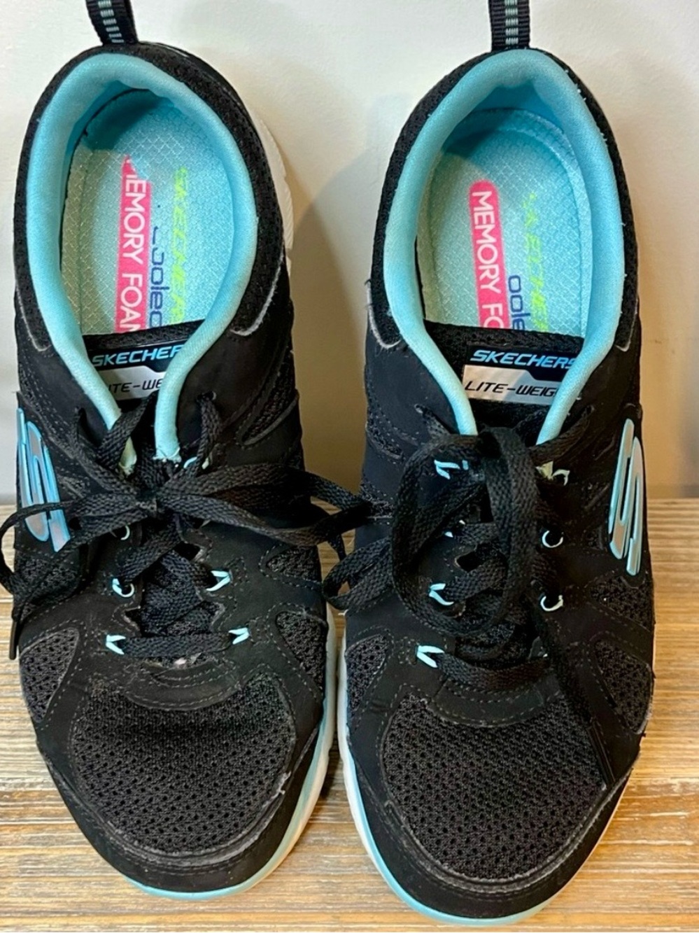 Skechers Flex Appeal 2.0 Women's Sneakers-Black/Aqua-Air Cooled Memory Foam 8
